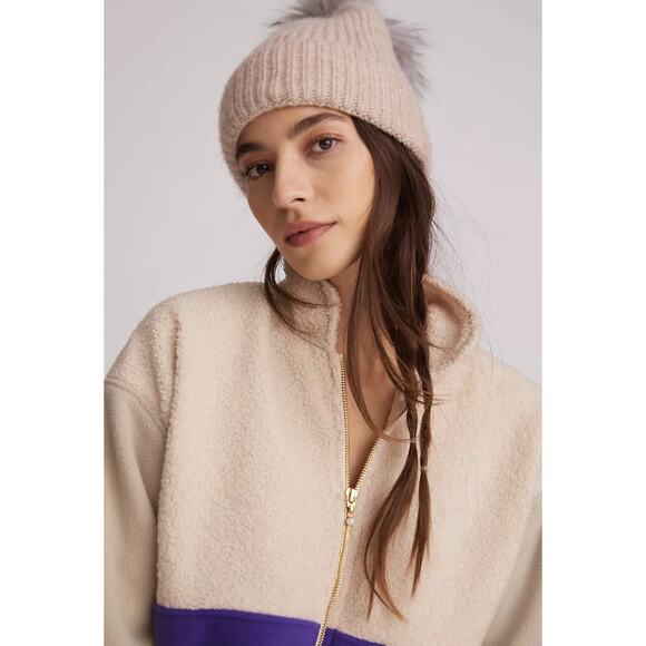 New Anthropologie DONNI Colorblocked Sherpa Jacket $324 XL Cream - Picture 2 of 9